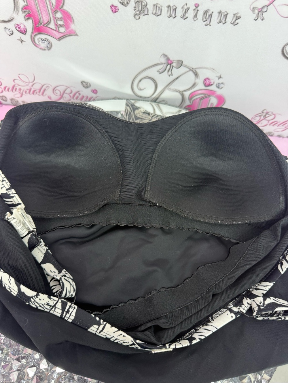 Krista Tankini swim suit Floral Print Ruffled Sleeveless Top - Black/Cream - Picture 8 of 12